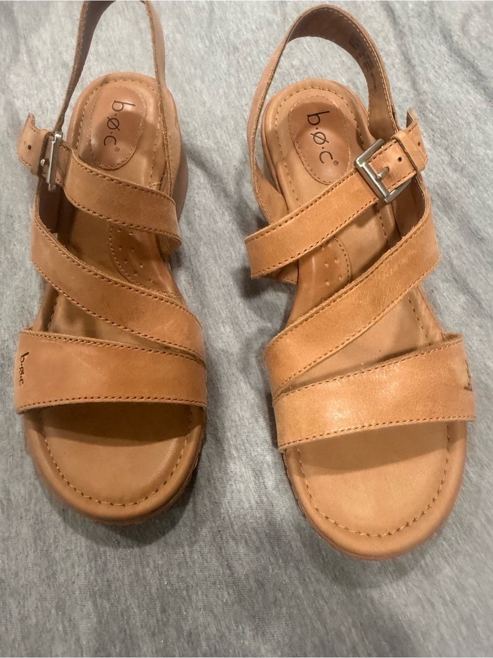 b.o.c. Tan Leather Crisscross Buckle Sandals